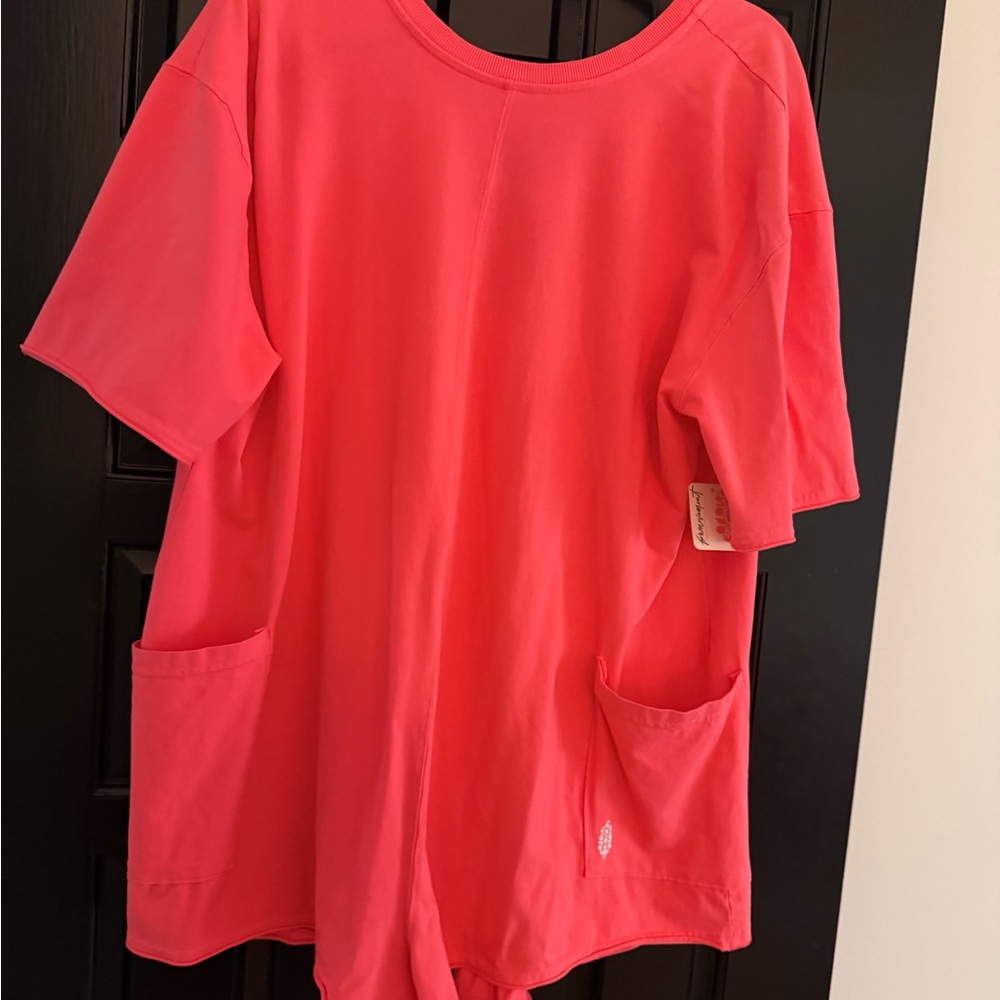 Free People Coral Knit Short-Sleeve Romper with Pockets